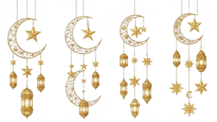 Elegant hanging ornaments with crescent moons and stars