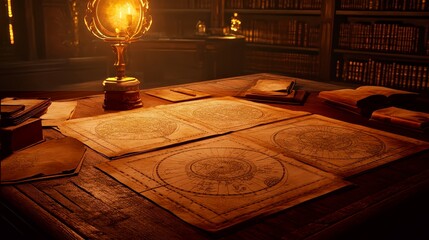Detailed antique diplomatic maps displayed on a wooden table