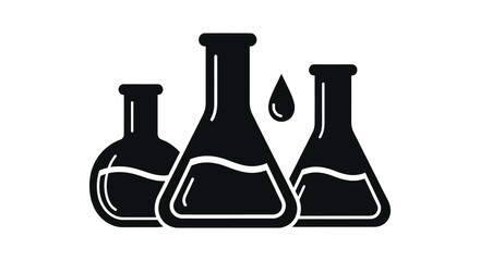 A striking depiction of three laboratory beakers in a bold black color a detailed silhouette © MIRAJ02