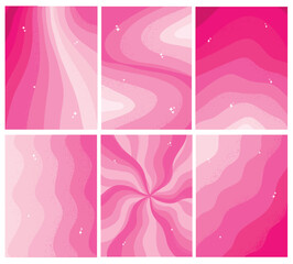 Valentine's day groovy wallpapers collection in pink color palette for covers, prints, banners, cards, invitations, etc. EPS 10