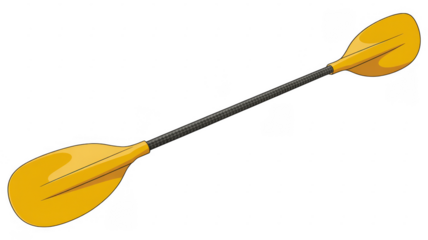 Yellow kayak paddle with black handle and shaft yellow paddle isolated on a transparent background