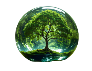 green tree in glass sphere