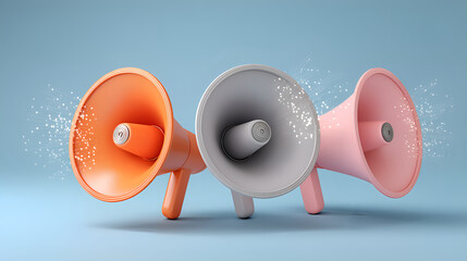 Three megaphones broadcasting marketing and advertising information