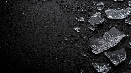 Sharp glass shards scattered across a dark textured surface