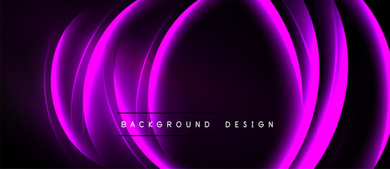 Abstract purple neon layers create circular glow effect. Dark background emphasizes vibrant illumination, modern design element.