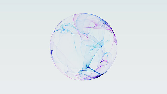 Abstract blue and purple energy sphere with smooth flowing light ribbons and soft gradients on bright background. Futuristic digital orb with calm motion.Seamless loop. 4k 60fps