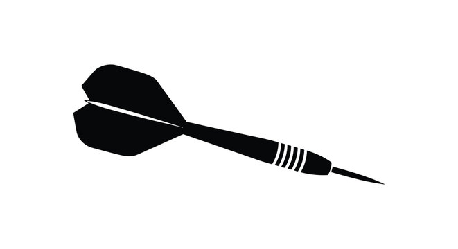 A striking black dart shown in a detailed minimalist style against a plain white background silhouette