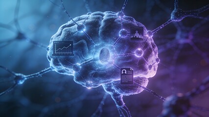 Brain with Blue Lightning - Neuroscience and Medical Illustration