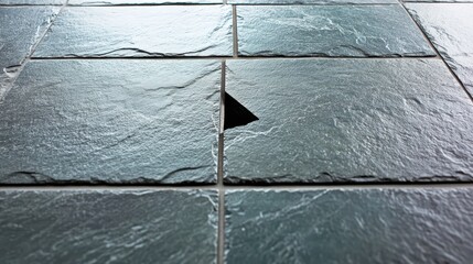 Polished slate tiles arranged in a stark geometric pattern showcasing natural dark gray texture