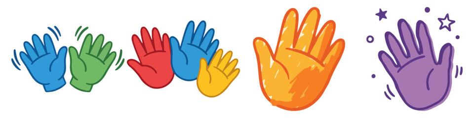 Obraz premium Hands waving doodle style Flat Vector Illustration on Transparent Background