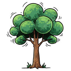 A whimsical tree with rounded green leaves isolated on transparent background