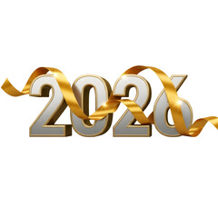 2026 isolated on transparent background with gold ribbon