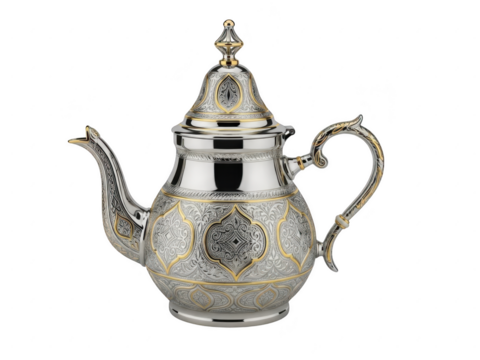 Ornate silver teapot isolated on a transparent background - Powered by Adobe