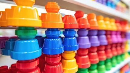 Assortment of brightly colored children's building blocks stacked for play and learning