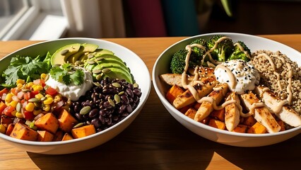 Colorful Healthy Vegan Buddha Bowl Collection with Fresh Vegetables Food Background Image