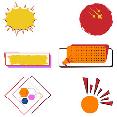 Vector set of comic book explosion icons and heart symbols on decorative paper frames for web business banner art and label design illustration