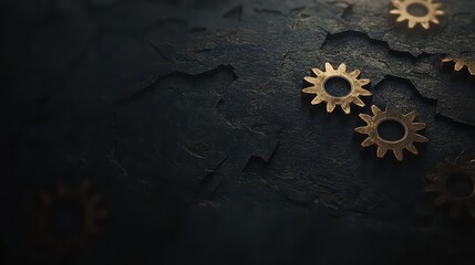 Bronze Gears Embedded on a Dark, Textured Stone Surface