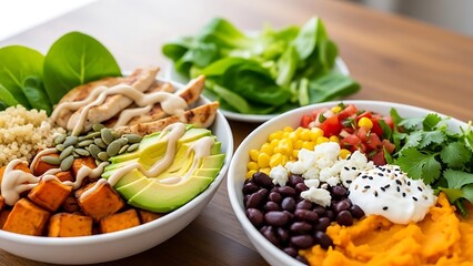 Colorful Healthy Vegan Buddha Bowl Collection with Fresh Vegetables Food Background Image