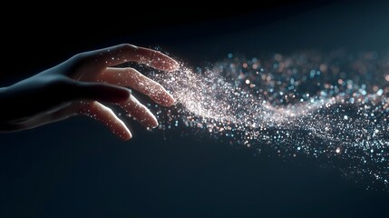 Fototapeta premium Human Hand Touching Digital Light Particles Representing Future Technology and Innovation