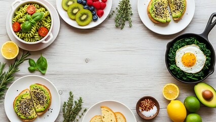 Colorful Healthy Vegan Buddha Bowl Collection with Fresh Vegetables Food Background Image