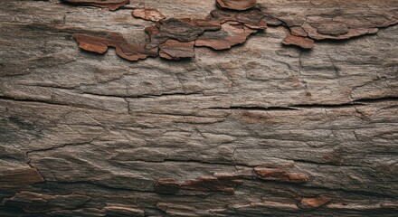 Close-up view of a tree trunk's bark texture.  Rough, layered, and weathered