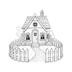 A charming house with a picket fence isolated on transparent background