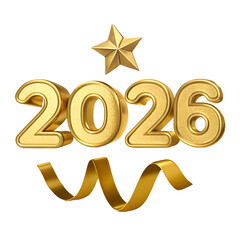 Golden 2026 Celebration Banner with Star and Ribbon