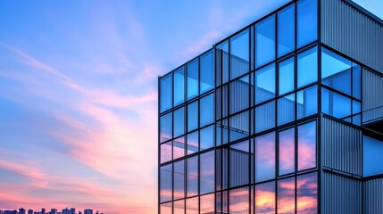 Modern Glass Building Reflecting Sky and Sunlight
