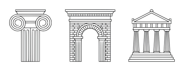 Ionic column brick archway and classical temple facade line architecture capital