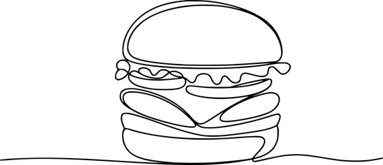 Minimalist black line hamburger white food fast