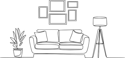 Minimalist living room scene with sofa framed and floor lamp interior couch