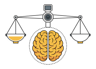 Yellow brain centered scales with pan holding liquid balance weighing