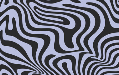 Swirling wavy abstract pattern of black and pale lilac stripes