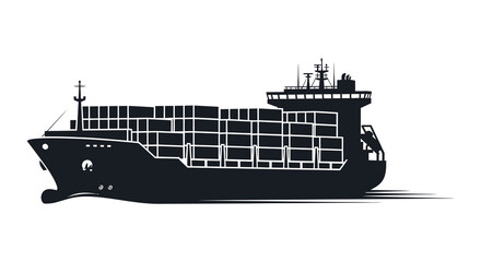 A striking black silhouette of a large container ship navigating the waters conveying global trade silhouette © Kuntol02