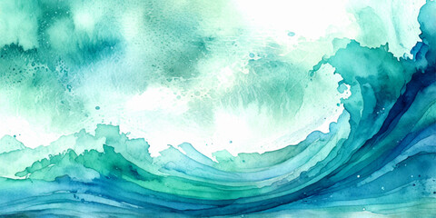 Fluid liquid watercolor abstract blue paint background with alcohol ink grunge texture and horizontal ocean wave illustration isolated on white wallpaper © Vactor Viky