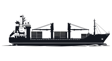 Obraz premium a striking black and white depiction of a large cargo ship sailing on the water silhouette