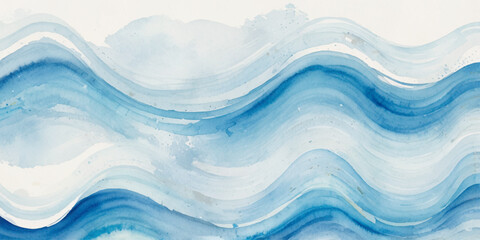 Abstract blue liquid watercolor paint background with alcohol ink grunge texture, featuring a horizontal sea wave crossing a clean white background design © Vactor Viky