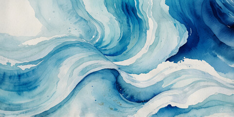 Fluid liquid watercolor abstract blue paint background with alcohol ink grunge texture and horizontal ocean wave illustration isolated on white wallpaper © Vactor Viky