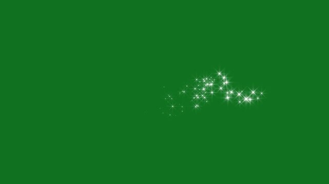 Sparkle glittering stars trail animation with sparkling particles, cartoon doodle style blinking stars, flashing flying magic twinkle starlight, glitter sparkle star line animation on green screen. 4k