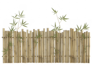 Bamboo fence with green leaves natural isolated on a transparent background