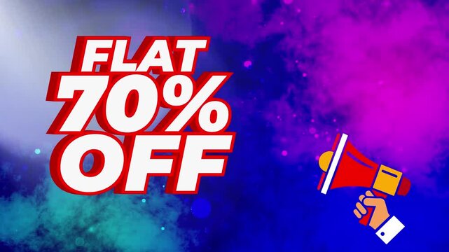 Flat 70% Off Sale Promotion Motion Graphics with Megaphone, Flat 70 percent off sale