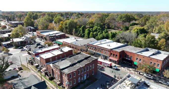 Aerial of downtown Wake Forest, North Carolina from November 16th of 2023