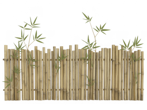 Bamboo fence with green leaves natural isolated on a transparent background - Powered by Adobe