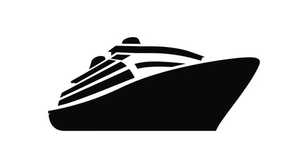 A striking black and white depiction of a cruise ship with several decks and passengers silhouette © Kuntol02