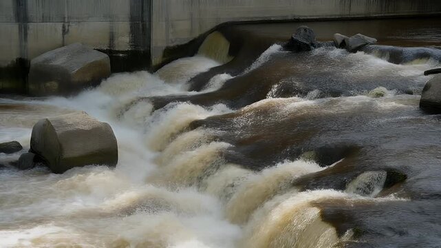 Scenic river cascade with strong flowing water and surrounding natural rocks