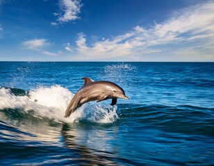 dolphin jumping from ocean against blue sky