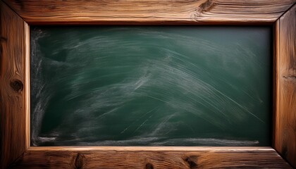 rubbed out dirty chalkboard visible wood frame surface school supplies