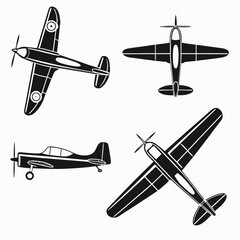 Four Silhouettes of Vintage Propeller Airplanes aircraft
