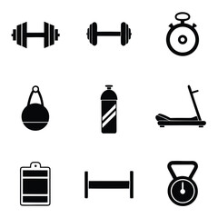 Gym Equipment Icons on White Background dumbbell barbell