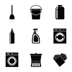 Household Cleaning Tools Icons On White Background